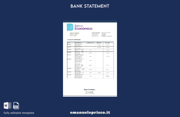 modello di estratto conto bancario Angola Banco Ecenomico in stile verificato